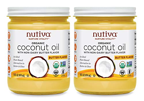 Nutiva Organic Coconut Oil with Non-Dairy Butter Flavor, 14 Ounce (Pack of 2) | USDA Organic, Non-GMO | Vegan & Gluten-Free | Plant-Based Superfood Replacement for Butter