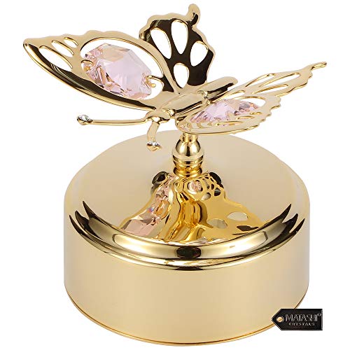 Matashi 24K Gold Plated Music Box Plays - Waltz of The Flower with Crystal Studded Butterfly Figurine Home Living Room Decor Tabletop Ornaments Showpiece Gift for Musician Christmas Mother's Day