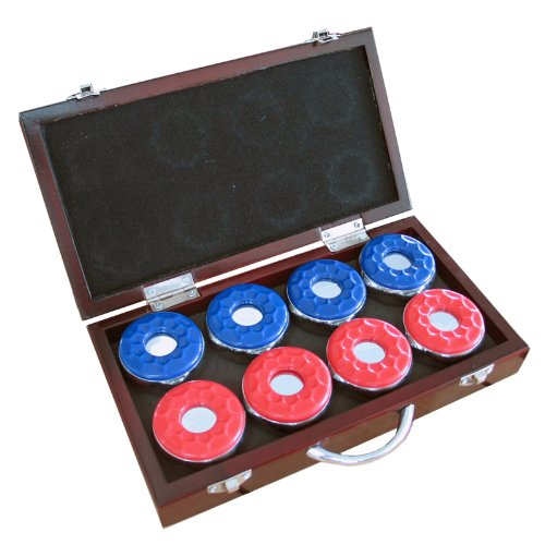 Hathaway Shuffleboard Pucks with Case (Set of 8), Dark Cherry Finish