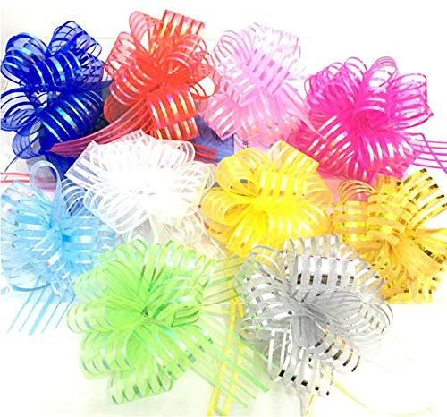 Auch 10Pcs Pull Bows Christmas Gift Basket Knot with Ribbon Strings Gift Wrapping Decoration Party Present Supplies(Assorted Color)