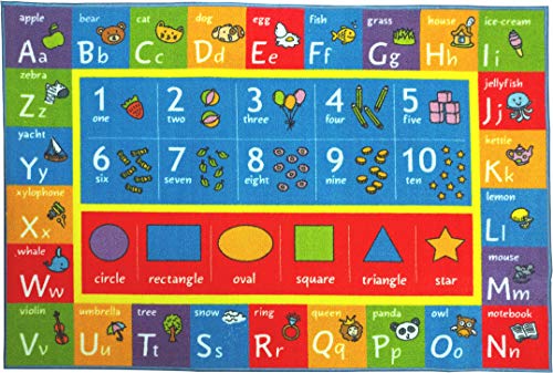 Kev & Cooper Playtime Collection ABC, Numbers and Shapes Educational Area Rug - 5'0' x 6'6'