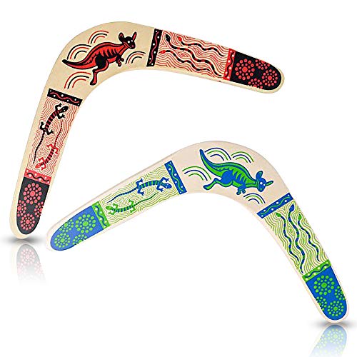 ArtCreativity Wooden Boomerangs, Set of 2, Classic Returning Boomerangs with Colorful Artwork, Fun Outdoor Toys for Camping, Backyard, Picnic, Best Gift Idea for Boys and Girls