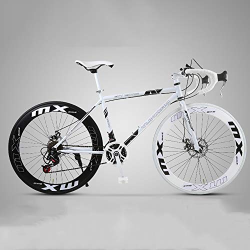 XSLY 2020 New 26 Inch Road Mountain Bike Curved Handle Cycling 24 Speed Disc Brakes Front and Rear Bicycles High Carbon Steel Frame Road Bicycle for Women Men Adult