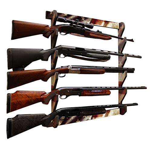 Rush Creek Creations Indoor 5 Rifle/Shotgun Wall Storage Display Rack Americana Finish - Convenient Easy Assembly, One Size