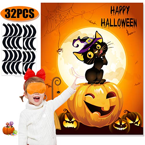 Funnlot Halloween Party Games for Kids Pin The Tails on The Witch Cat Game Halloween Party Games Activities Halloween Pin The Tail Game