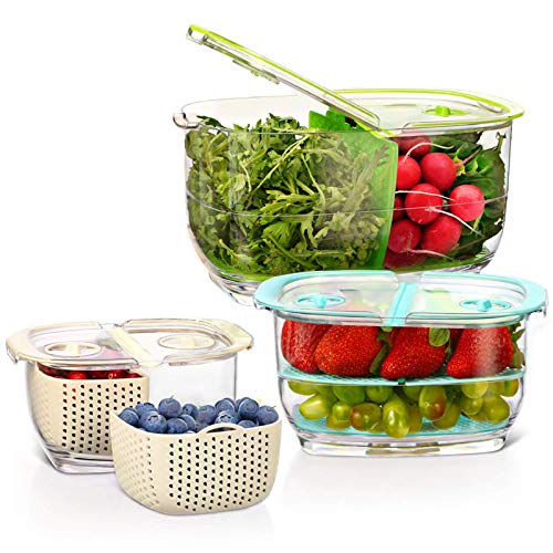 LUXEAR Fresh Produce Vegetable Fruit Storage Containers 3Piece Set, BPA-free Fridge Storage Container, Partitioned Salad Container, Fridge Organizers, Used in storing Fruits Vegetables Meat Fresh Fish