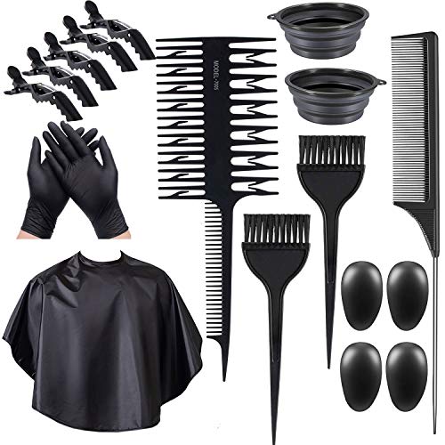 16Pcs Hair Dye Kit, Hair Color Brush And Bowl Set, Hair Tinting Folding Bowl, Salon Cap, Hair Coloring Gloves Combs & Ear Covers For Hair Bleaching Highlighting, Dye Hair Kits Tools