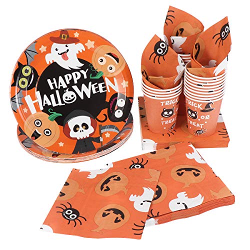 Hemoton Paper Tableware set for Halloween Nightmare Party Supplies with 24pcs Plates 24pcs Cups and 48pcs Napkins