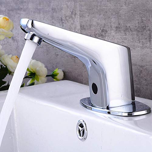 Fyeer Automatic Sensor Touchless Bathroom Faucet with Hole Cover Deck Plate, Motion Activated Hands Free Kitchen Vessel Sink Tap, Lead Free Certified, Hot and Cold Mixer, Chrome Finish, Model FN0104