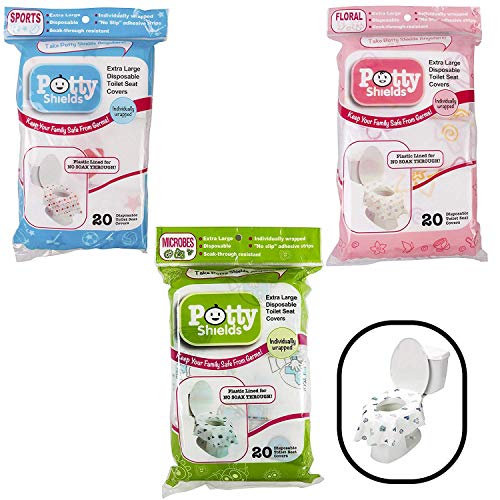 Disposable Toilet Seat Covers for Kids & Adults, 40 Pack - Protect from Public Toilet Germs While Potty Training & More - Extra Large, Waterproof, Portable, Individually Wrapped - Pink/Floral