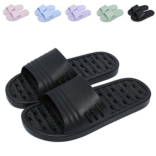 Shower Sandal Slippers with Drainage Holes Quick Drying Bathroom Slippers Gym Slippers Soft Sole Open Toe House Slippers for Men and Women,Black 44.45