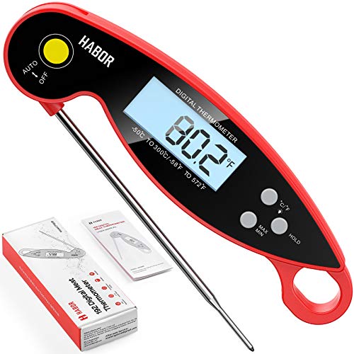 Habor Digital Meat Thermometer Upgraded Waterproof, 3s Instant Read Digital Cooking Thermometer, Kitchen Food Thermometer with Backlight & Ambidextrous Display for Candy Turkey BBQ Milk Water