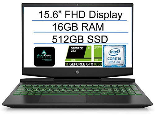 2020 HP Pavilion 15.6' FHD Gaming Laptop Computer, 9th Gen Intel Quad Core i5-9300H, 16GB RAM, 512GB SSD, Backlit Keyboard, B&O Audio, Webcam, NVIDIA GeForce GTX 1650, Win 10, Black, AllyFlex MP