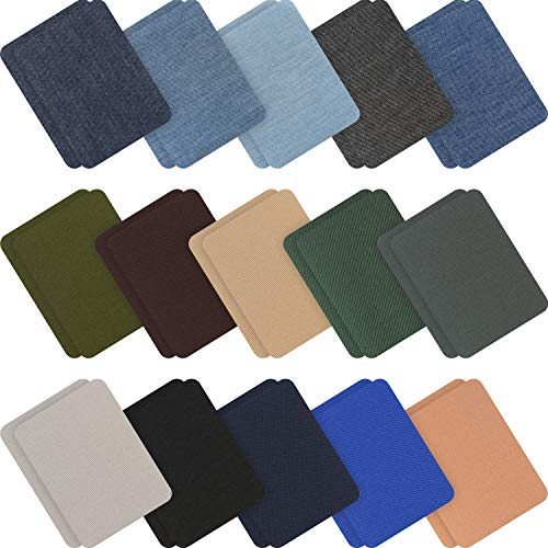 30 Pieces Iron on Fabric Patches Denim Jean Repair Patches Clothing Repair Patch Kit for Jacket Jean Clothes (Classic Colors)