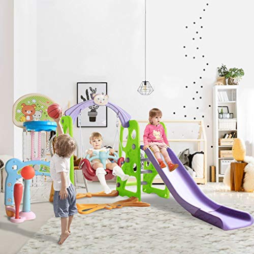 Kids Slide, Sturdy Toddler Climber Freestanding Slider Play Set, Playground Equipment Set Climber for Indoor Outdoors Use, Children Toy with Basketball Hoop for Outside Games