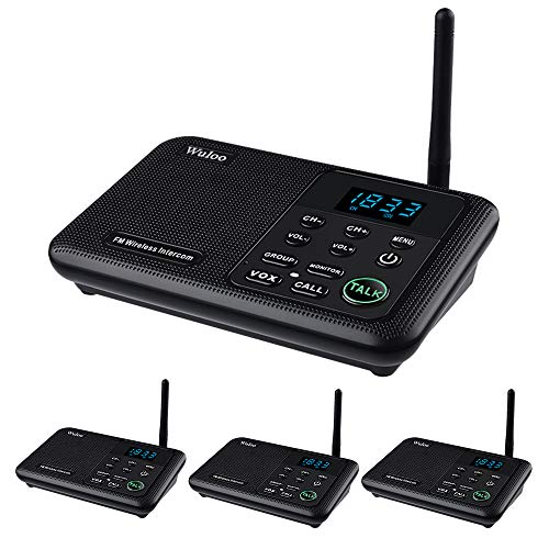 Wuloo Intercoms Wireless for Home 1 Mile Range 22 Channel 100 Digital Code Display Screen, Wireless Intercom System for Home House Business Office, Room to Room Intercom Communication(4Stations Black)