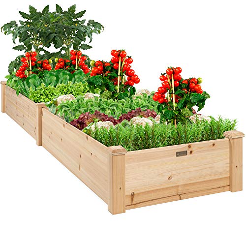 Best Choice Products 96x24x10in Outdoor Wooden Raised Garden Bed Planter for Vegetables, Grass, Lawn, Yard - Natural