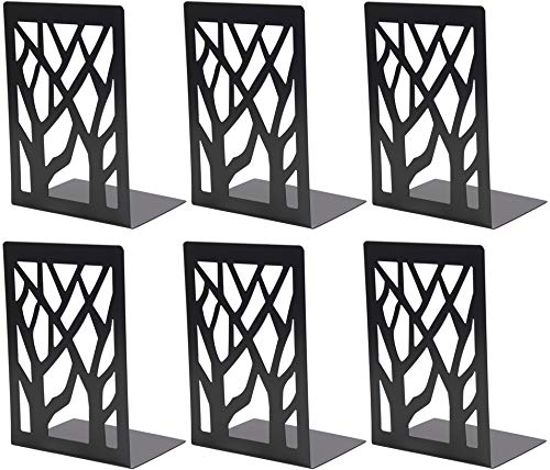 WUWEOT 3 Pair Book Ends, Iron Decorative Bookends for Heavy Books, Black Non-Skip Book Support Book Stopper for School, Home or Office, 6.9 x 4.7 x 3.5 Inches