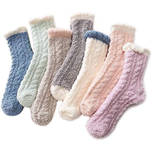 Zando Women's Fuzzy Socks Winter Warm Slipper Socks Super Soft Fluffy Socks Thick Microfiber Sleeping Sock Cozy Plush Socks for Girls 7/Patchwork One Size
