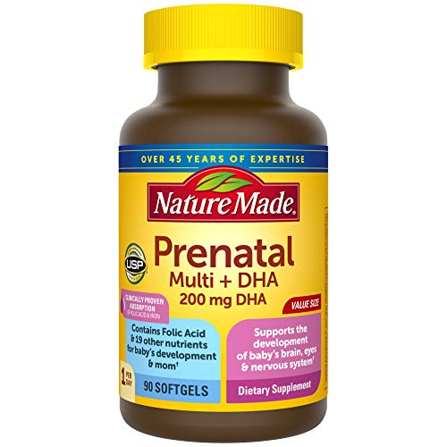 Nature Made Prenatal Multivitamin + DHA Softgel with Folic Acid, Iodine and Zinc, 90 Count (Packaging May Vary)