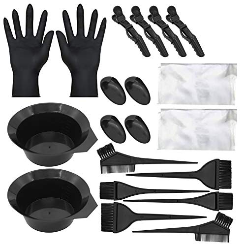 20 Pieces Hair Dye Coloring Kit, Hair Tinting Bowl, Dye Brush, Ear Cover, Gloves for DIY Salon Hair Coloring Bleaching Hair Dryers Hair Dye Tools (20 Pcs, Black)