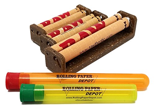 Bundle - 5 Items - RAW Cigarette Rollers 3 Sizes; 70mm, 79mm and 110mm with 1 Regular and 1 Extra Large Rolling Paper Depot Kewltubes