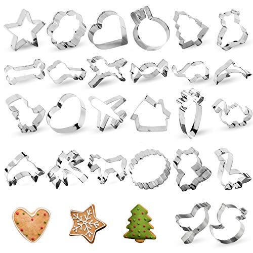 Cookie Cutters, 26 PCS Star Heart Cookie Cutters Shapes, Cartoon Shaped Cookie Cutters Set, TAOUNOA Metal Cookie Cutters for Christmas, for Kids, for Cakes, Muffins.