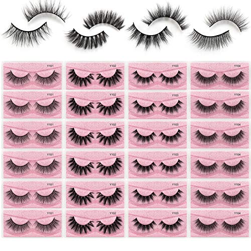 MAGEFY 24 Pcs Faux Mink Eyelashes,4 Style Natural Fluffy False Eyelashes,Glamnetic Reusable Fake Lashes Pack For Women