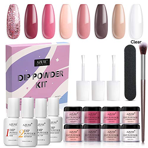 AZUREBEAUTY Nude Pink 8 Colors Dipping Powder Nail Starter Kit Acrylic Dipping Powder System Essential Kit for French Nail Manicure Nail Art Set