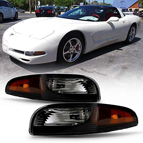 ACANII - For 1997-2004 Chevy Corvette C5 Black Housing Bumper Turn Signal Parking Lights Side Marker Lamps Left+Right