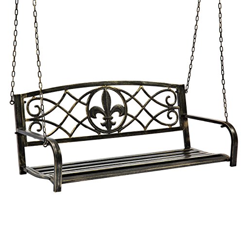Best Choice Products Outdoor Metal Fleur-De-Lis Hanging Swing Bench w/Weather-Resistant Steel, Bronze