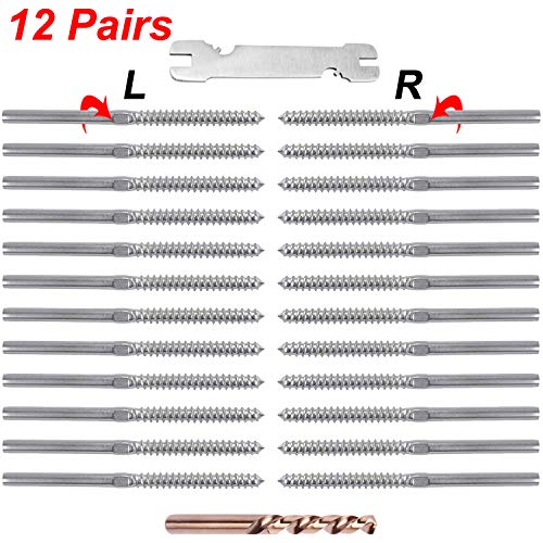 CKE Upgraded 12 Pairs Stainless Steel Right&Left Handed Thread Swage Lag Screws for Wood Post of 1/8 inch Cable Railing Kit,Decking Railing Hardware,DIY Baluster Kit