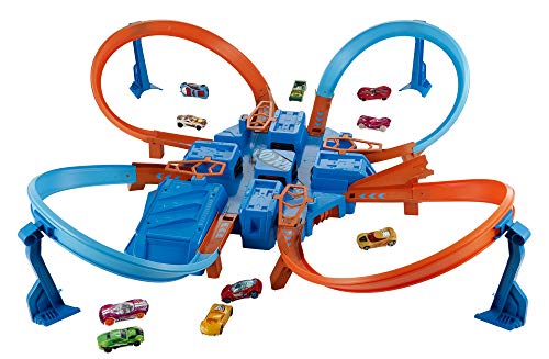 Hot Wheels Criss Cross Crash Motorized Track Set, 4 High Speed Crash Zones, 4-Way Booster, 4 Loops, Includes 1 DieCast Vehicle, Ages 4 to 10 Years Old​