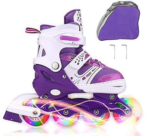 JIFAR Youth Children’s Inline Skates for Kids, Adjustable Inline Skates with Light Up Wheels for Girls Boys, Indoor&Outdoor Ice Skating Equipment Small Size(12J-2 US), Purple