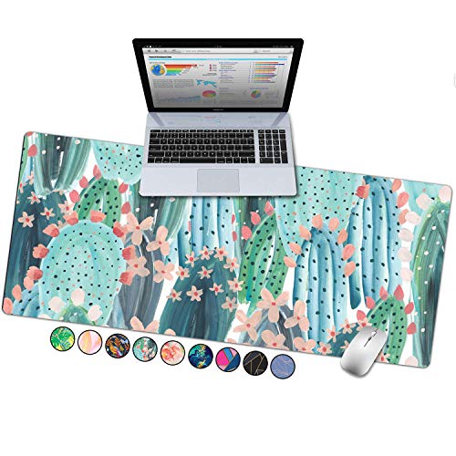 French Koko Large Mouse Pad, Desk Mat, Keyboard Pad, Desktop Home Office School Cute Decor Big Extended Laptop Protector Computer Accessories Pretty Mousepad Women Girls XL 31'x15'(Cute Cactus)