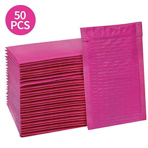 HBlife #000 4x8 Inches Poly Bubble Mailers Self Seal Hot Pink Padded Envelopes, Pack of 50