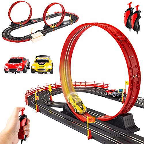 Best Choice Products Electric Slot Car Race Track Set Boy Kids Toy w/ 2 Battery Operated Cars, 2 Controllers, Customizable Courses, 360-Degree Loops, Working Lights