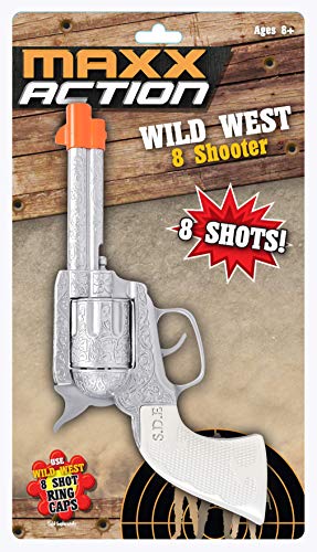 Sunny Days Entertainment Wild West Toy Cap Pistol – Western 8 Shooter Role Play Toys | Cowboy Sheriff Costume Accessory | Ring Caps Sold Separately – Maxx Action, Silver, (Model: 10504)