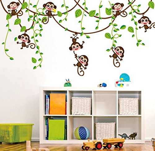 TOTOMO #W146 Monkey Wall Decals Removable Wall Decor Decorative Painting Supplies & Wall Treatments Stickers for Girls Kids Living Room Bedroom