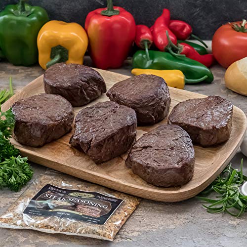 Butcher's Choice Gift Box 6 (6 oz.) Filet Mignons - Set of 6 Wet Aged Filet Mignon Beef Cut Gift Set with 1 Pack Steak Seasoning - Juicy Filet Mignons Perfect as Home-made Grilled Steak