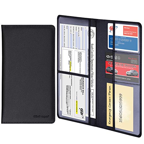 Wisdompro Car Registration and Insurance Documents Holder - Premium PU Leather Vehicle Glove Box Paperwork Wallet Case Organizer for ID, Driver's License, Key Contact Information Cards (Black)