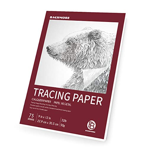 Bachmore 9”x12” Artist’s Tracing Paper Pad, 75 Sheets – Translucent Tracing Paper for Pencil, Marker and Ink - Trace Images, Sketch, Preliminary Drawing, Overlays 32 LB / 50 GSM