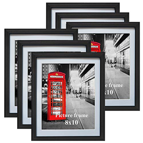 8x10 Black Picture Frames with Mat for Wall or Table Top Decoration, Set of 6