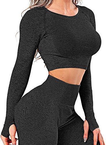 Women's Yoga Gym Crop Top Compression Workout Athletic Long Sleeve Shirt S