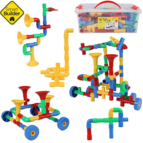 Smart Builder Toys 136 Piece Tube Locks Construction Building Set with Storage Container for Kids