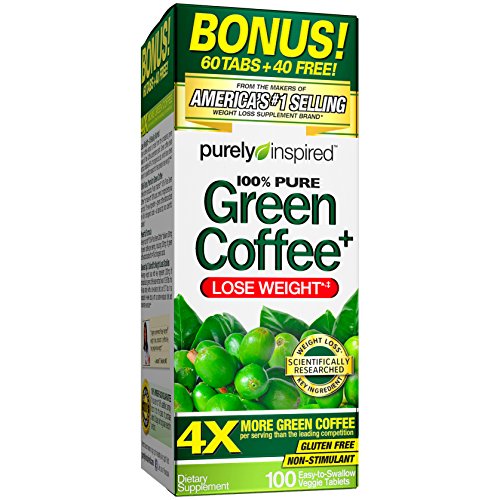 Purely Inspired Green Coffee Bean, Weight Loss Supplement, Non-Stimulant 100% Pure Green Coffee for Weight Loss, 100 Count *Bonus Size* (PIN305)