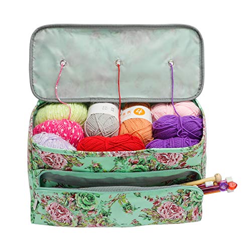 Looen Knitting Bag Large Size,Yarn Storage Organizer Tote Bag Holder Case Cuboid with Zipper Closure and Pocket for Knitting Needles Crochet Hooks Project Accessories,Easy to Carry