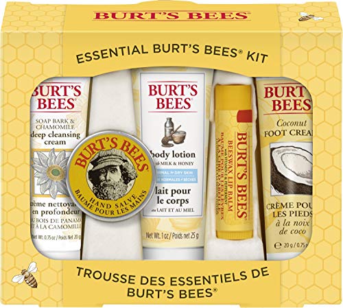 Burt's Bees Essential Gift Set, 5 Travel Size Products - Deep Cleansing Cream, Hand Salve, Body Lotion, Foot Cream and Lip Balm