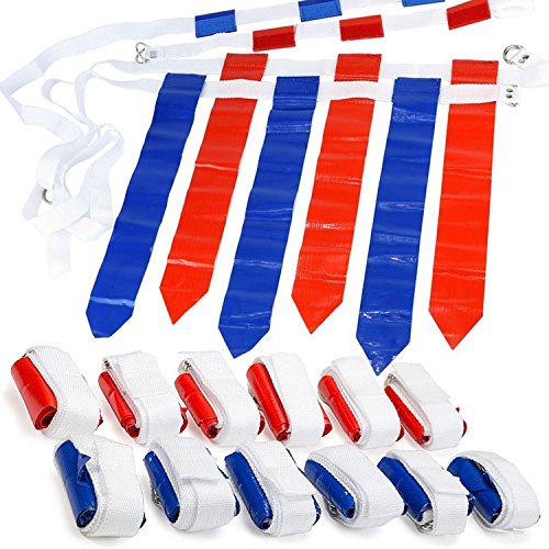 WYZworks 12 Player 3 Flag Football Set - 12 Belts with 36 Flags [ 18 RED & 18 Blue Flags ]