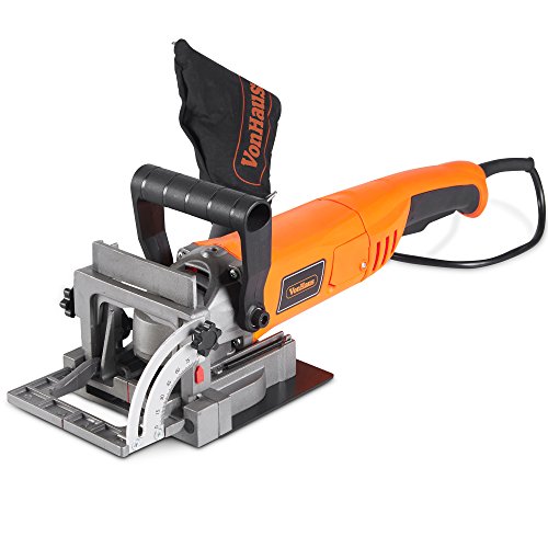 VonHaus 8.5 Amp Wood Biscuit Plate Joiner with 4' Tungsten Carbide Tipped Blade, Adjustable Angle and Dust Bag - Suitable For All Wood Types